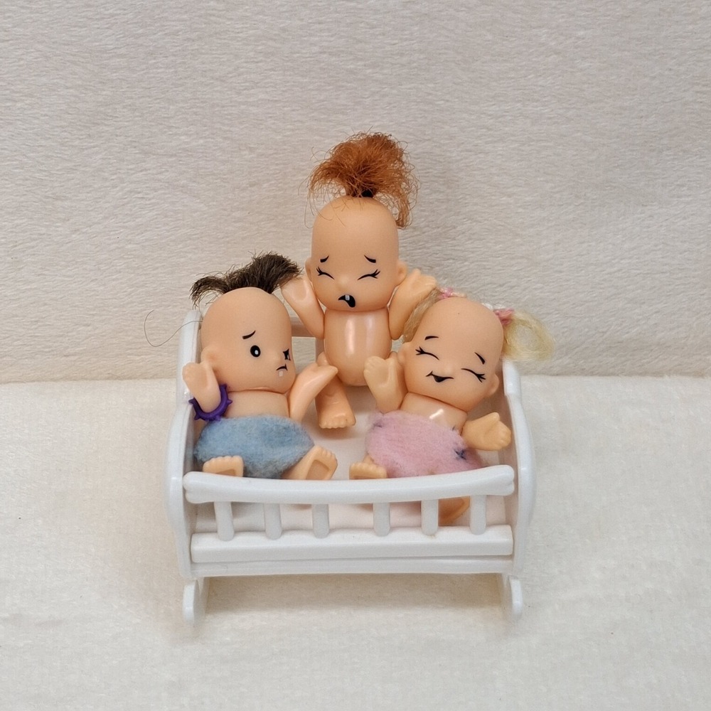 Mattel Mini Dolls Babies Baby Triplets Boy Girls w/ Cradle Bed 2004